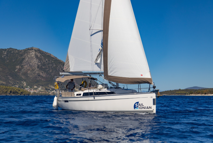 A Bavaria 34 sailboat with 